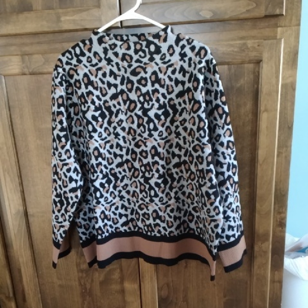 Tribal Leopard Print Sweater - Black, Brown, Cream